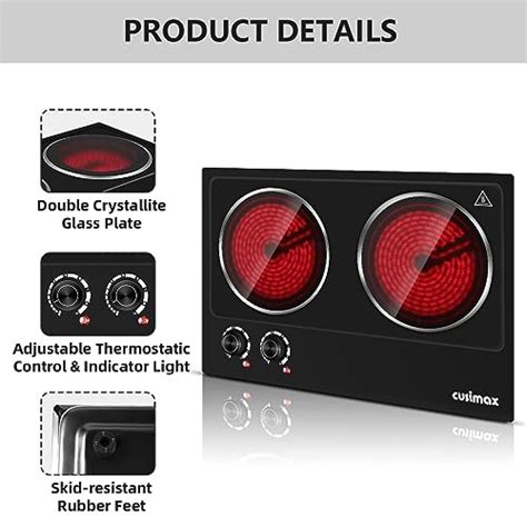 Cusimax Double Burner W Electric Hot Plate Ceramic Infrared Cooktop With Dual Control