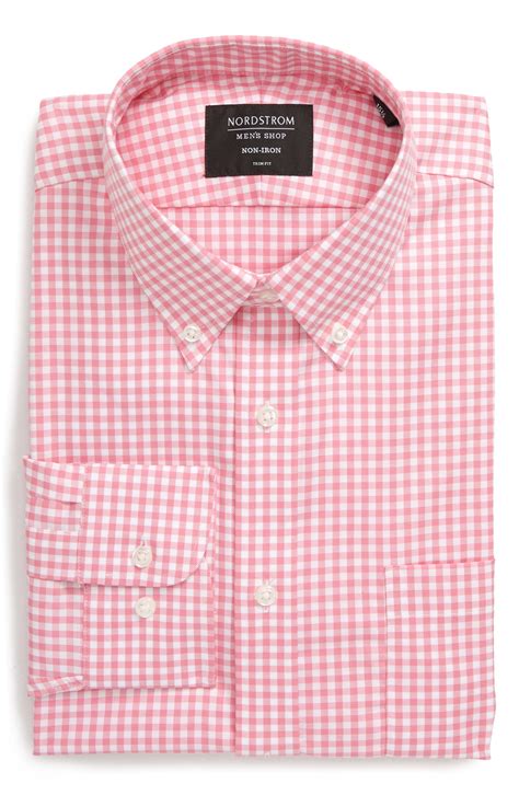 Nordstrom Mens Shop Trim Fit Non Iron Gingham Dress Shirt 39