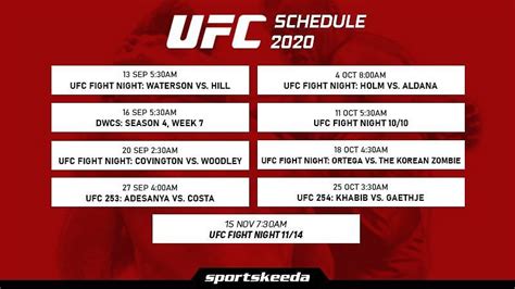 ufc schedule  list  ufc  upcoming ufc