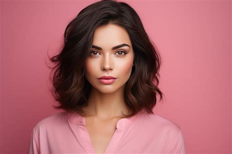 Premium AI Image Beautiful Woman Brunette Wearing A Pink Shirt