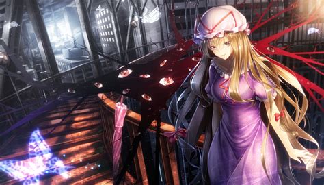 Blonde Hair Bow Building Butterfly City Dress Hat Long Hair Magic Ryosios Stairs
