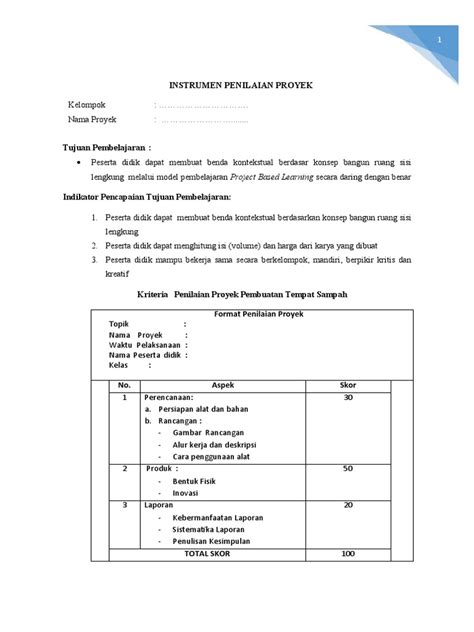 Instrumen Penilaian Proyek Pdf