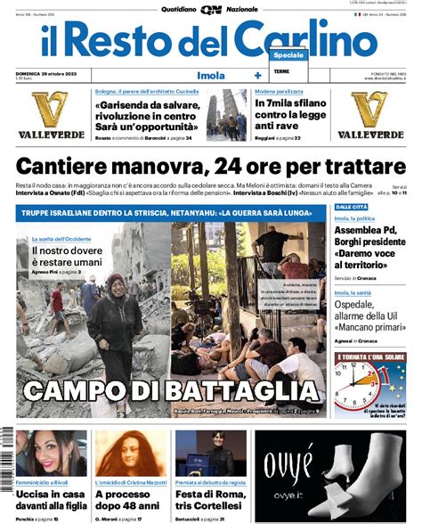 Il Resto Del Carlino Prima Pagina Di Oggi Edizione Imola Di Domenica