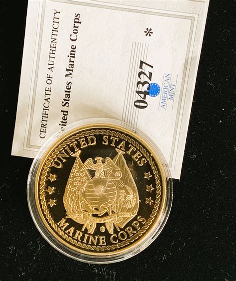 Us Marine Corps Semper Fidelis Proof 24k Gold Layered Uncirculated Coin In Orig Capsule With