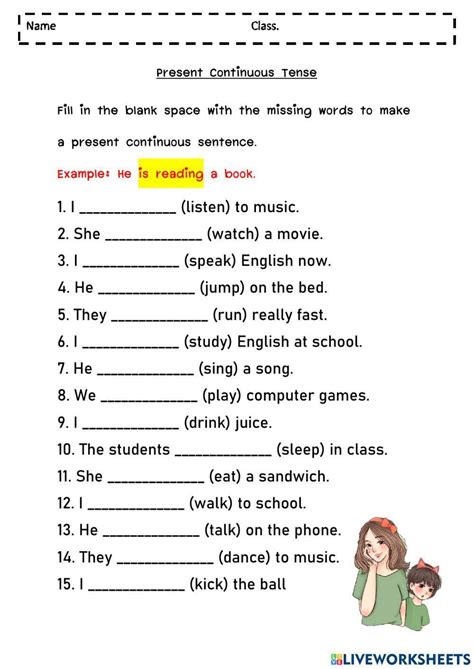 Present Continuous Tense Activity For Grade 7 9 Live Worksheets