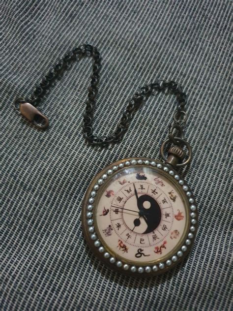 Vintage Brass Mechanical Chinese Zodiac Pocket Watch Ying Yang On