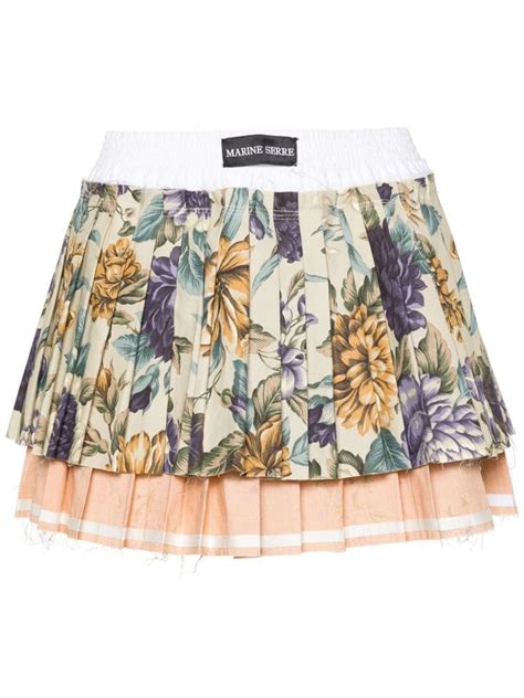 Marine Serre Upcycled Pleated Mini Skirt Neutrals Farfetch In