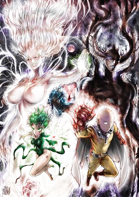 Tatsumaki Saitama Garou Psychos And Awakened Garou One Punch Man Drawn By Thegoldensmurf