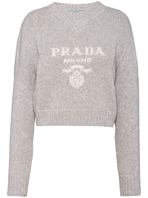 Prada Logo Intarsia Cashmere Jumper Grey Farfetch