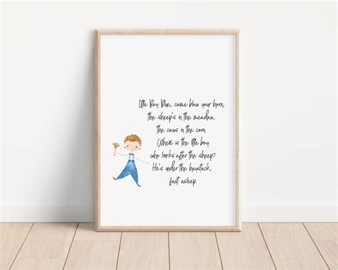 Nursery Rhyme Little Boy Blue Printable Watercolor Wall Art Neutral