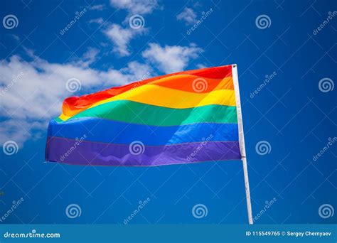 Bandera Del Arco Iris En Una Playa Gay En Miami Beach Imagen De Archivo Imagen De Monumentos