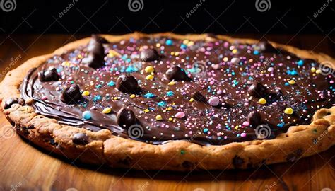 large chocolate chip cookie pizza topped  candies  sprinkles