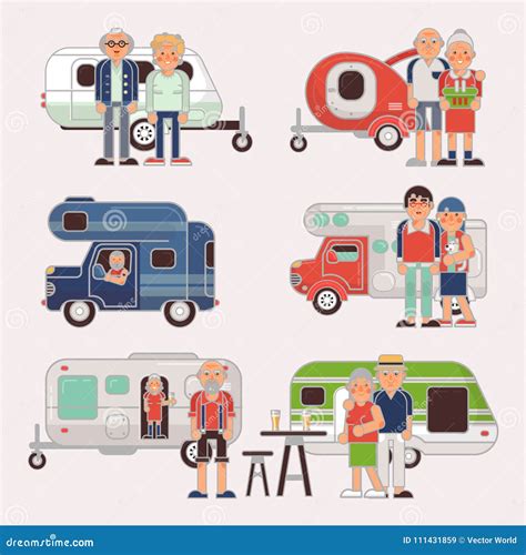 Senior Travel Vector Elderly Family Couple Travelling on Camping