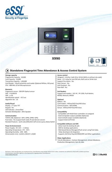 Fingerprint Recognition Essl X Biometric Attendance System At Best