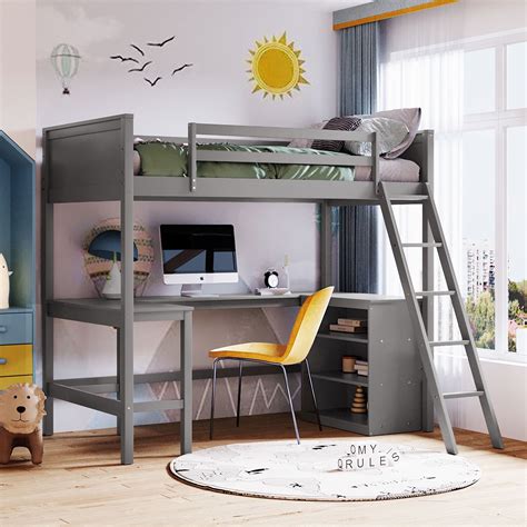 Twin Size Loft Bed With Desk And Convertible Laddermulti Functional