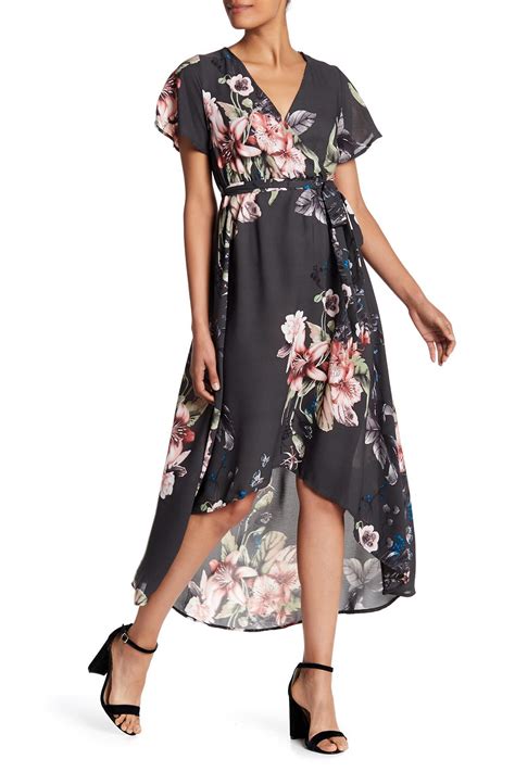 Lyst West Kei Floral Print Hi Lo Wrap Dress In Green