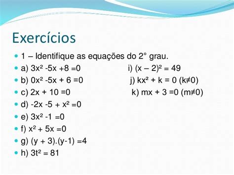 Equação Do 2 Grau - Exercícios - Equações do 2° grau