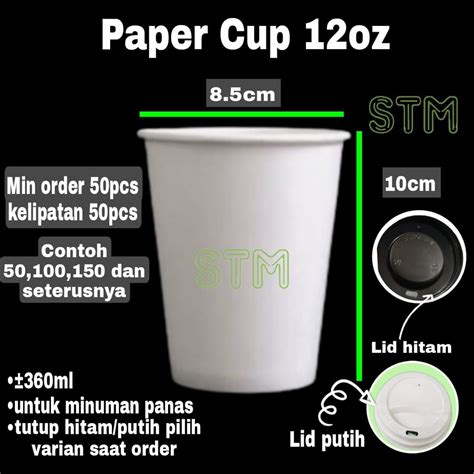 Jual Paper Cup Hot Oz Ml Gelas Kertas Dgn Lid Tutup Hitam Putih Shopee Indonesia