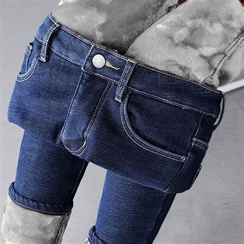 Thermal Lined High Stretch Skinny Jeans Warm Heated Denim Pants Women