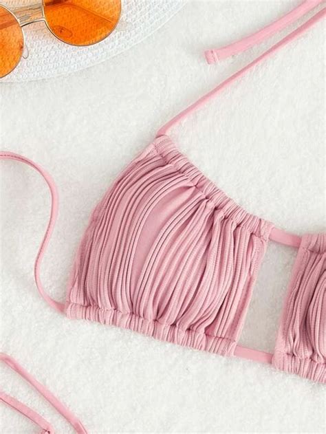 Factory Custom Sexy Bikini Girls Two Piece Luxury Swimwear Strings Side Ties Recycled Texture