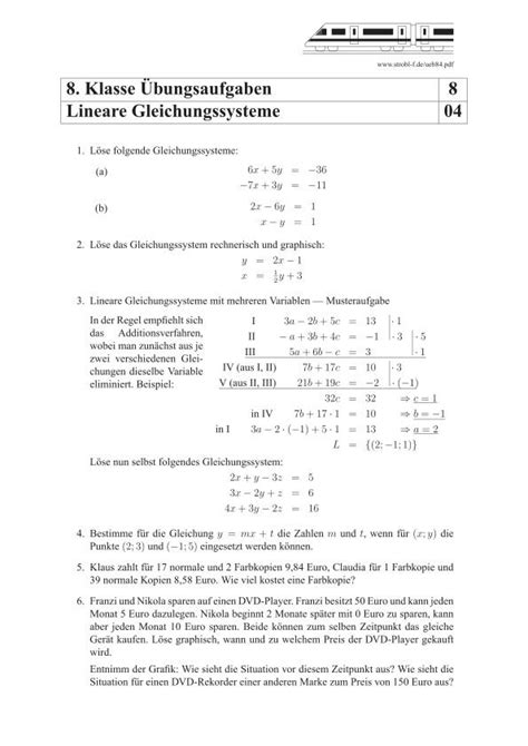 Lineare Gleichungssysteme Bungen Und Aufgaben Mit L Sungen Linear