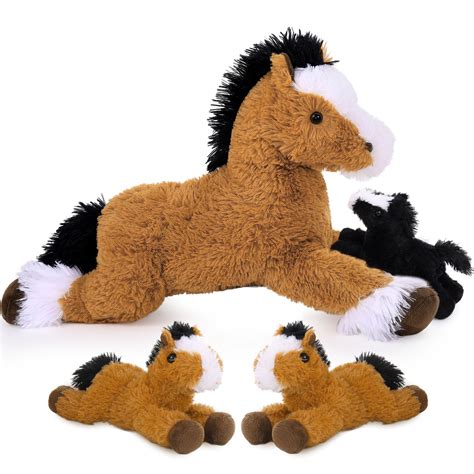 Tezituor 4Pcs Large Horse Stuffed Animal 21" Mommy Stuffed Horse's