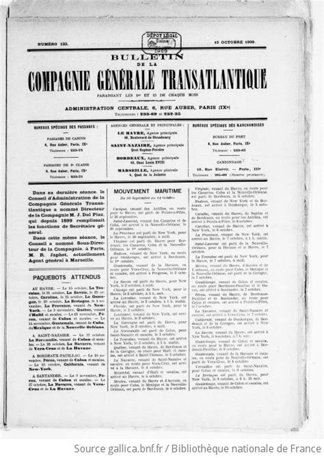 Bulletin De La Compagnie G N Rale Transatlantique Gallica