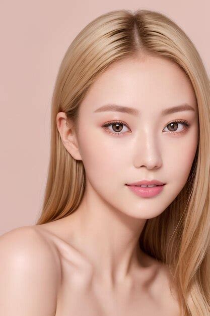 Premium AI Image Portrait Of Beautiful Nude Japanese Women With Halfup Blonde Hair Peachy Pink