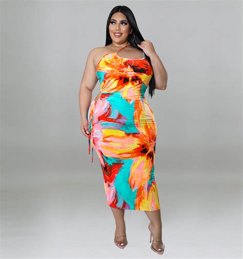 Sexy Plus Size Floral Print One Shoulder Cutout Bodycon Long Dress Us 8 16 Lover