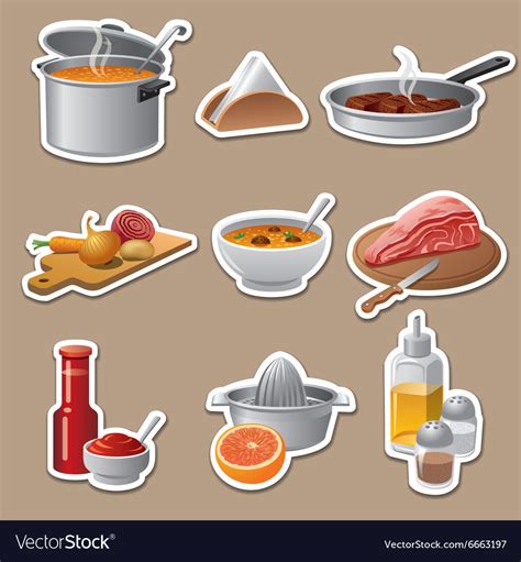 Cooking food stickers Royalty Free Vector Image