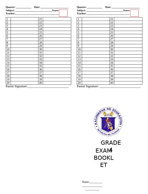 exam booklet template  grades
