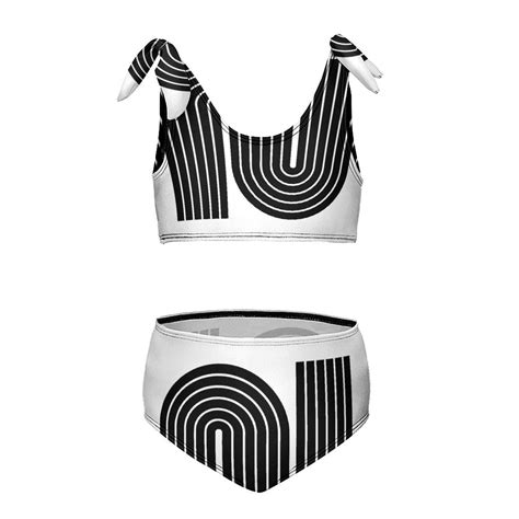 70s Retro Vintage Style Geometric Design 333 Black And White Girl S 2 Piece Bikini Set Beach