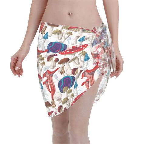 Coaee Colorful Mushrooms Women S Short Sarongs Beach Wrap Sheer Bikini Wraps Chiffon Cover