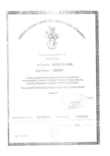 Psira Certificate