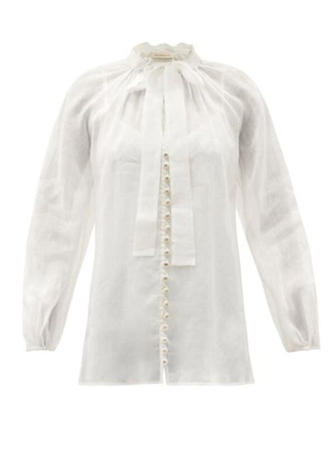 Zimmermann Botanica Pussy Bow Gauze Blouse Ivory Editorialist
