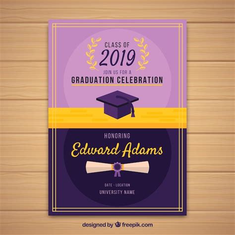 Plantilla clásica de invitación de graduación con diseño plano Vector