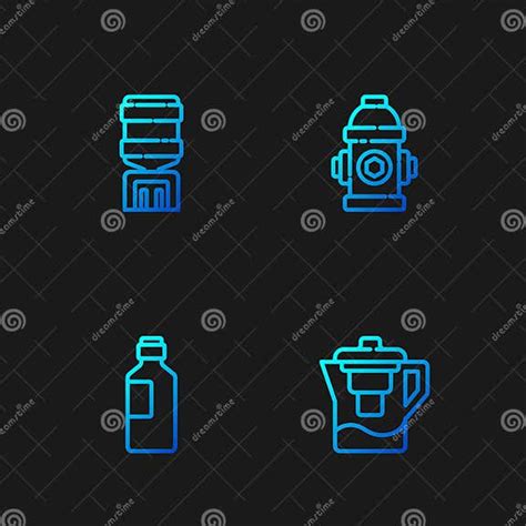 Set Line Water Jug With A Filter Bottle Of Water Cooler And Fire Hydrant Gradient Color Icons