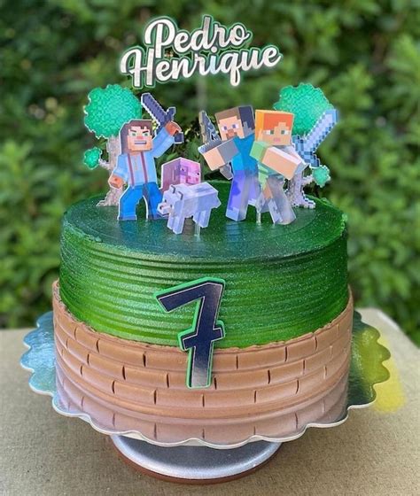 Topo De Bolo Minecraft Cake Toppers Minecraft Cake Minecraft Birthday