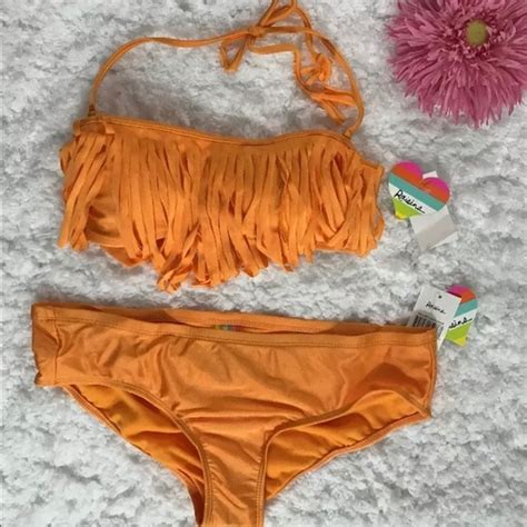 Raisins Swim Raisins Fringe Bandeau Bikini Set Hot Orange Poshmark