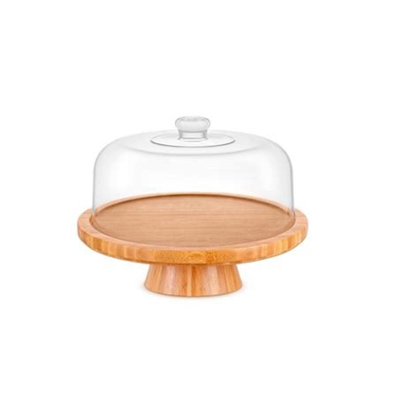 Homeries Bamboo Cake Stand With Clear Acrylic Dome Cover : Target