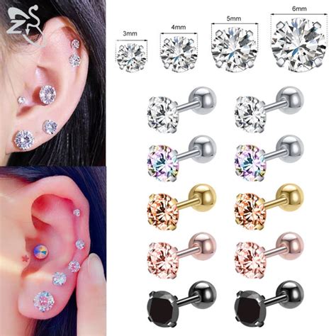 Zs Piece Sizes Stainless Steel Round Stud Earrings Black Rose Gold