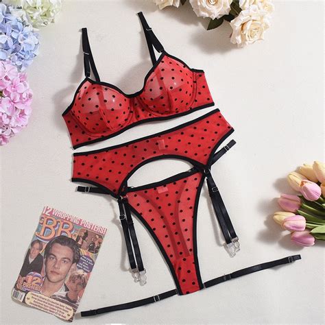 Generic Hot Sexy Lingerie Mesh Flocking Contrast Color Dot Sexy Four Piece Leg Ring Walmart