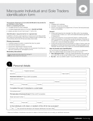 Fillable Online Macquarie Macquarie Individual And Sole Traders