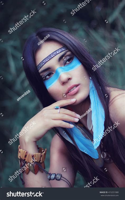 portrait beautiful girl native american indian stock photo  shutterstock