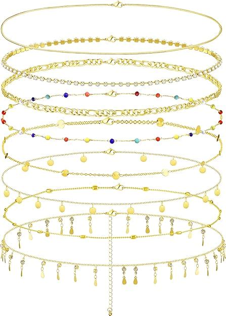 Amazon Finrezio 8Pcs Waist Chain For Women Gold Body Chains Summer Beach Bikini Belly Chain