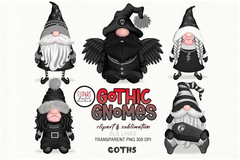 Gothic Gnome Clipart Goth Gnomes Png Sublimation Elements Etsy