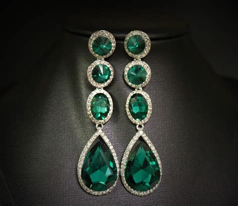 Emerald Green Earrings Emerald Drop Earrings Green Drops Rhinestone Earrings Teardrop Emerald