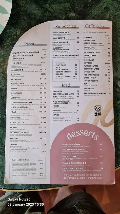 menu  doppio  lakefield restaurant benoni