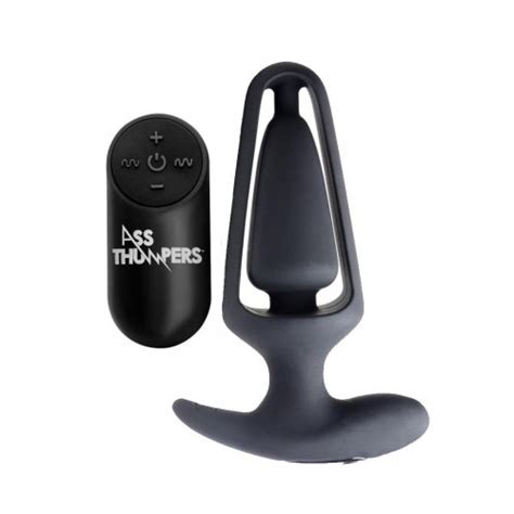 Ass Thumpers Power Plug 7x Silicone Rechargeable Hollow Anal Plug With Remote Control Black