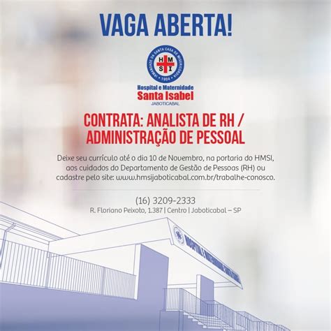 O Hospital E Maternidade Santa Isabel Contrata Analista De RH